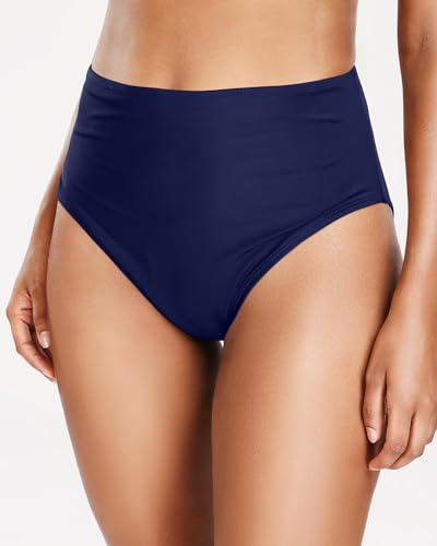 Image of Tempt Me Womens High Cut High Waisted Bikini Bottoms Tummy Control Bathing Suit Bottoms Swim Bottom Swimsuit Bottom
