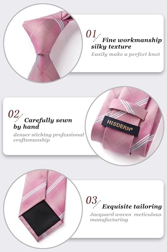 Image of HISDERN Ties for Men Formal Business Plaid Checked Mens Ties and Pocket Square Set Classic Wedding Necktie Handkerchief