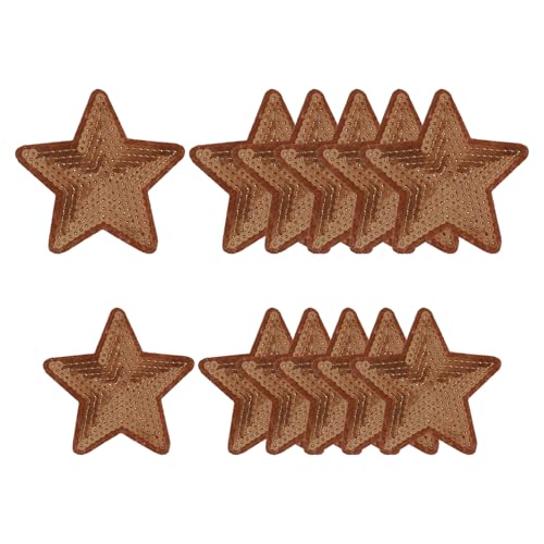 YELARXI Sequin Star Iron on Patches Embroidered Sew Sequin Glitter Patch Appliques, Fit for DIY Shoes Hats Backpacks Clothing Repair - (12 Pack, Coffee, 2 Size)