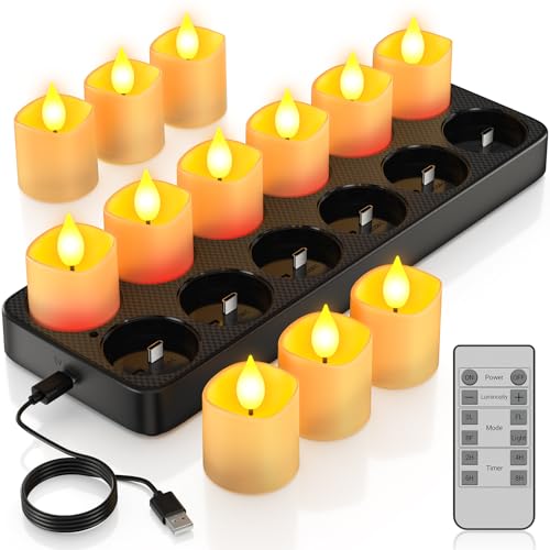 PChero Bougie Chauffe Plat LED Rechargeable, 12pcs Fausse Bougies à LED Votives Flamme Vacillante Bougie Decorative Electrique avec Télécommande pour Deco...