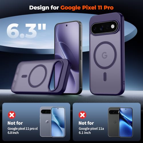Image of SUPFINE Magnetic for Google Pixel 11 Pro Case - Dark Purple | With Screen Protector,Translucent Matte,Built-in Magnets,Military Grade Drop Protection,Shockproof Phone Cover