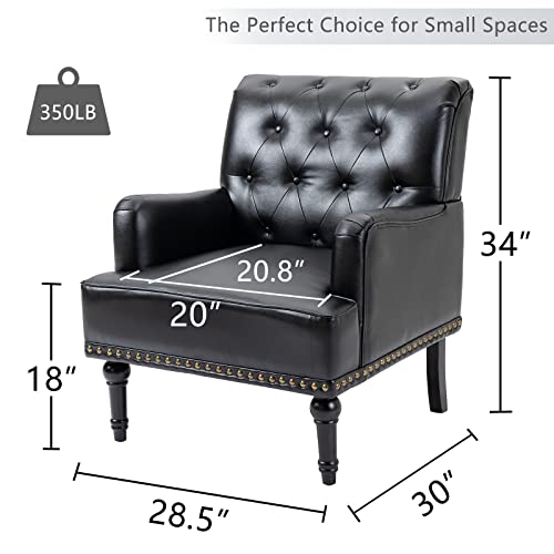 Mojay Mid-Century Pu Leather Accent Chair, Living Room Lounge Sofa Chair With Black Painted Rubber Wood Feet, Single Club Armchair With Rivet Trim For Bedroom Home Reception (Black) #TOP1