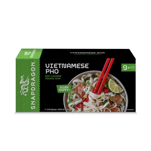 Snapdragon Bulk Pho Bowls - 9-Pack Instant Noodles with Slurpable Pho Broth and Gluten Free Rice Cup Noodles. 3-Minute Microwave or Hot Water for Quick Soup Meals or Snacks
