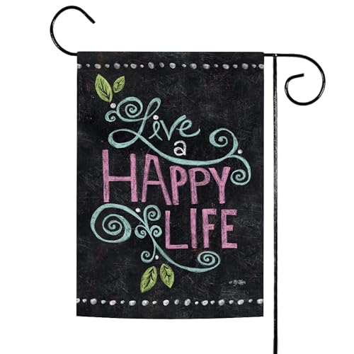 Toland Home Garden 119797 Happy Life Chalkboard Happy Flag 12x18 Inch Double Sided Happy Garden Flag for Outdoor House Positive Flag Yard Decoration