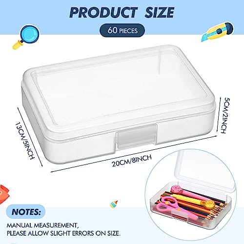 Image of Honoson 60 Pcs Hard Plastic Pencil Case Bulk 8 x 5 x 2 Inch Clear Pencil Box Utility Crayon Storage Box Multi Purpose Organizer for Pens Pencils Office Supplies(White)