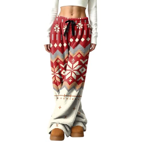 Wide Leg Pants Woman Relaxed Christmas Print Flannel Pajamas Bottom - image 4