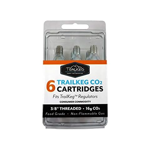 TrailKeg CO2 Cartridges, Co2 Dispensing Accessory for Cocktails, Seltzers, Carbonated Growlers and Mini Kegs 16g, 16 grams, 6-Pack Cover