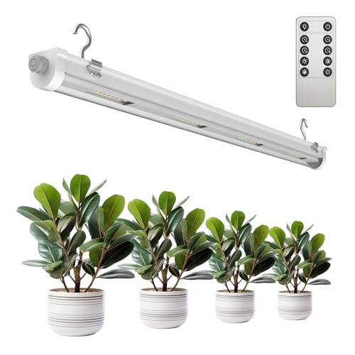 SANSI Grow Lights for Indoor Plants, 25W Plant Lights for Indoor Growing, 2FT 4000K Full Spectrum, T8 LED Grow Light Strips with 4-Level Dimmable, Auto On Off 4 8 12 Hrs Remote Control, IP54