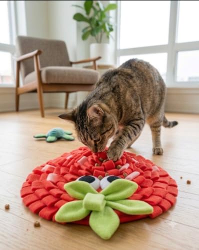 Image of Snuffle Mat for Dogs, Interactive Feeding Mat for Boredom and Slow Eating, Nosework Training Puzzle Toy for Dogs and Puppies, 18x32 CM, Travel Use (RED Strawberry)