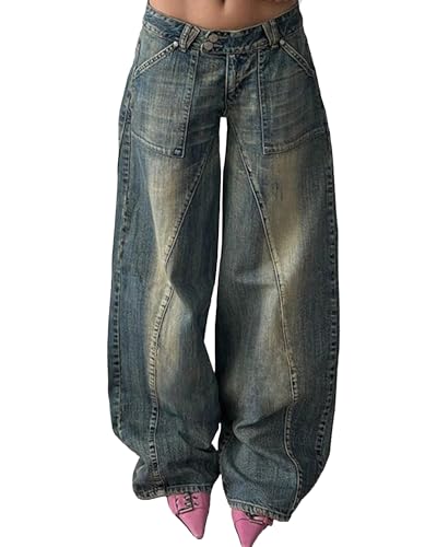 EMMIOL Womens Baggy Barrel Jeans Casual Boyfriend 2025 Trendy Loose High Rise Wide Leg Denim Y2K Pants