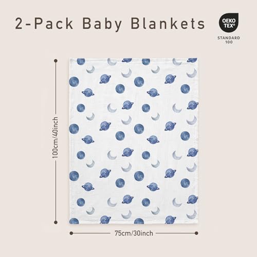 Image of GLLQUEN BABY Blankets for Boys, Soft Muslin Cotton Front Dotted Fleece Backing, Nursery Minky Crib Blanket for Infant Toddler, 30 x 40 inches Throw Blanket, Blue Space