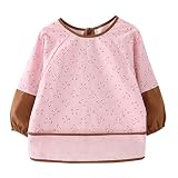 Happy Cherry Bavoir Bébé Tablier de Repas Fille Garçon Manches Longues Impermeable Blouse Peinture Maternelle pour Unisexe Enfant 4-5 ans Rose chat
