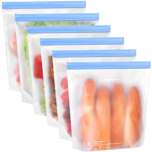 SPLF 6 Pack Stand-Up Reusable 2 Gallon Freezer Bags Dishwasher