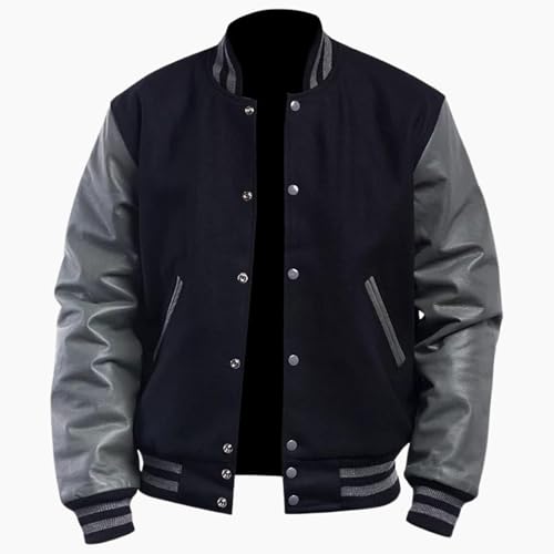 Men's Wool Unisex Highschool College Baseball Varsity Jacket - Letterman Bomber Faux Sleeves Leather Jacket