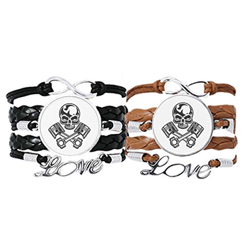 Bracelet en cuir motif squelette lunettes de moto : finition soignée