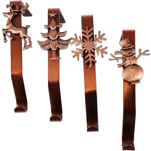 iplusmile 4 Ganci per Calze di Natale in Metallo Rosso Antico Porta Calze Natalizie per Caminetti e Mensole Appendini per Decorazioni Festive e Ghirlande Supporto Resistente per Feste e