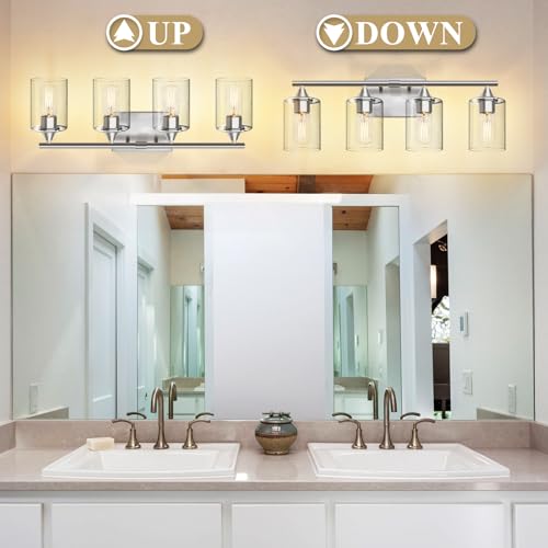 Image of 4-Light Bathroom Light Fixtures,Brushed Nickel Vanity Lighting Fixtures,Modern Wall Lighting Sconces for Mirror Bedroom Living Room Vanity Table Hallway
