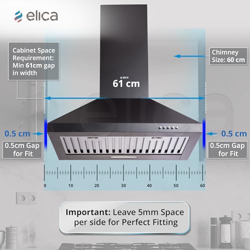 Image of Elica 60cm 1350 m3 /hr Baffle Filter Kitchen Chimney | 5 Years Motor Warranty | Push Button Control | Black | AH PLUS 260 BF NERO