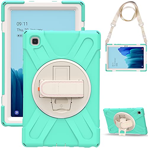 LUCMO Funda Compatible con Samsung Galaxy Tab A7 10.4 Pulgadas,Resistente a los Golpes, con Soporte Giratorio, Correa de Mano,Correa para el Hombro,Funda para Samsung Tab A7 SM-T500/T505/T507,Verde Cover