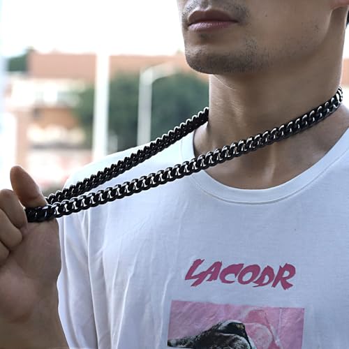ROWIN&CO Miami Cuban Link Chain for Men 15mm Black Stainless Steel Curb Necklace, Hip Hop Jewelry, Durable & Anti-Tarnish Mens Chain 18" 20" 22" 30" Inch, Pops Gifts For Fathers Boyfriends, Sons3