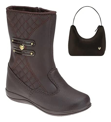 Bota Infantil Feminina com bolsinha de brinde Cor:Marrom;Tamanho:23;Gênero:Menina