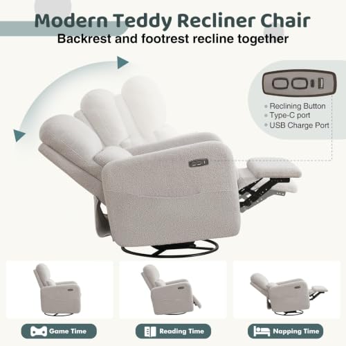 Image of Power Swivel Rocker Recliner, Glider Recliner Nursery Chair, Crey