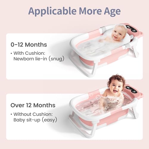 Image of Collapsible Baby Bathtub for Newborn to Toddler (0-18 Months) - Foldable Baby Bath Tub with Soft Towel, Newborn& Infant Bathtub for Travel and Outdoor, Pink