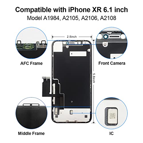 EFAITHFIX for iPhone XR LCD Screen Replacement 6.1 Inch Frame Assembly Display 3D Touch Screen for A1984/A2105/A2106/A2108 Repair Tools Waterproof Adhesive True Tone Programmer (XR LCD with True Tone)