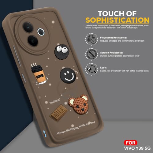 Image of AESTMO Back Case Cover for Vivo Y39 5G | Cute Fun Cartoon 3D Ball | Coffee Silicone Case | Full Body Protection | Camera Protection Back Cover for Vivo Y39 5G (Brown