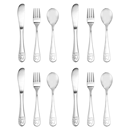 Jrudjsnhhty 12 Piezas Juego de Cubiertos para NiñOs Utensilio de Acero Inoxidable Seguro para NiñOs Oso PequeñO Juego de Cubiertos para NiñOs Utensilios de Metal para NiñOs PequeñOs