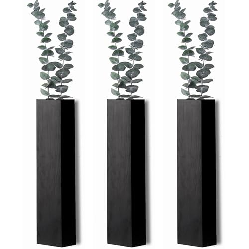 Mafagwre 3 Stück Pflanzgefäße Aus Holz Für Die Wand, Wandvasen Aus Holz, Hängender Bauernhaus-Pflanzenhalter Aus Holz Für Getrocknete Blumen, Wohnzimmer Und Schlafzimmer (Schwarz)