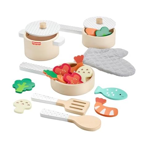 Fisher-Price Wooden Pots and Pans Set for Kids Cover