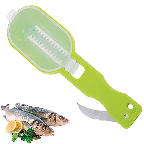 Fish Scaler with Knife, Fish Scaler Remover, Fish Scales Scraper with Lid Cover, 2 in 1 Fish Cleaner Skin Scraper Brush Remover, Fish Scale Planer Tool Fish Scaler Fillet Knife Fish Cleaning Tools