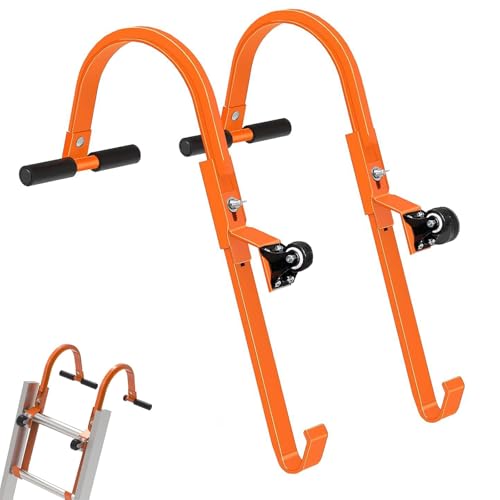 2 Pack Ladder Roof Hook with Wheel Heavy Duty Ladder Roof Hook with Rubber Grip T-Bar 500 lb Load Capacity Fits Most Ladders Easy to Access Steep Roofs