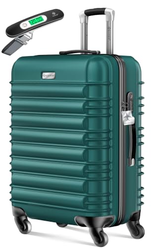 KESSER® Valise de voyage rigide avec pèse-bagage + étiquette à bagages | Valise à roulettes Valise à roulettes Valise à combinaison 4 roulettes ABS rigide Poignée télescopique, Vert pétrole, 84L