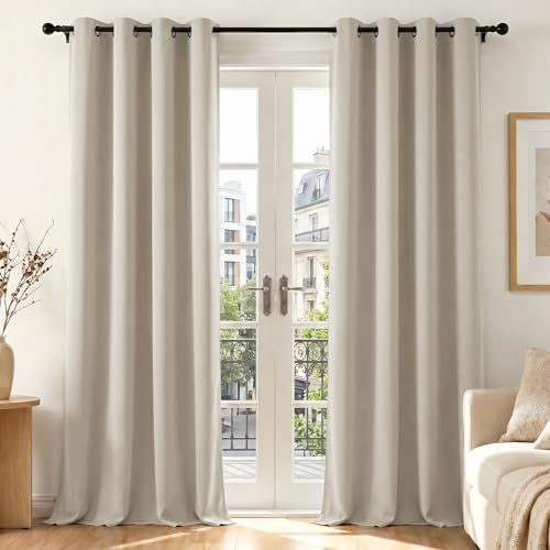 Deconovo Tende Oscuranti per Interni con Occhielli, 2 Pannelli 140x260 cm, Tende Termiche Isolanti per Camera da Letto e Soggiorno, Drappeggio Morbido ed Elegante, Avorio Sabbia