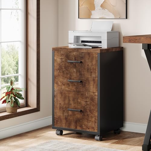 Triebsigns 3 Drawer File Cabinet, Vertical Mobile Filing Cabinet, Under