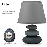 Nachttischlampe 'Lina' (Grau/Matt) Tischleuchte Keramik Tischlampe mit Stoffschirm, LED geeignet, E14 230V Keramik, Tischlampe, Nachttischleuchte, Fenster Lampe, Sofalampe. Fensterbank Lampen