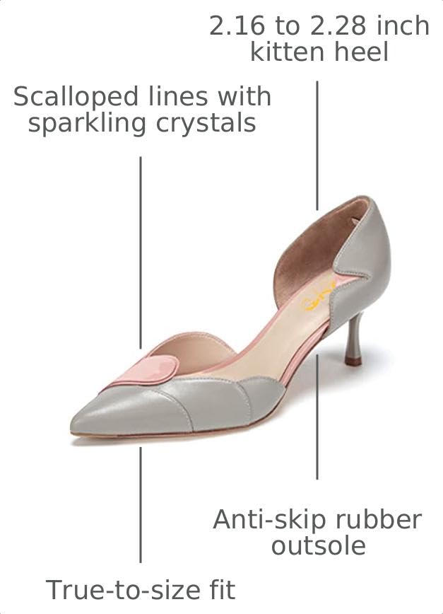 Image of XYD Women's Pumps, Elegant Pointed Toe, D'Orsay Kitten Low Heels, Rhinestone Studs, Slip-On Satin Shoes for Wedding