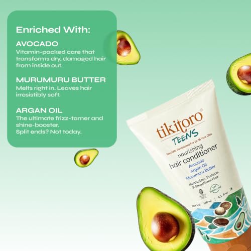 Image of Tikitoro Teens Nourishing Hair Conditioner with Avocado, Argan Oil and Murumuru Butter | Lightweight Conditioner | Controls Frizz & Smoothens Hair - (Age: 11+) (150 ml x 2)