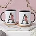 Imagen de Tarklanda Taza Personalizada Inicial Taza con Letra y Flores Taza de Cerámica 350ML Tazas Inicial Tazas de Café Negro Regalos Originales para Mujeres Regalos de Cumpleaños Navidad