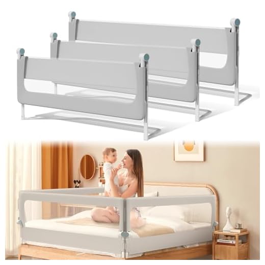 Ikodm Rausfallschutz Bett, Rausfallschutz Boxspringbett 200cmx2+180cmx1, Bettgitter höhenverstellbar 72-86 cm, zusammenklappbar um 180 Grad, luftiges Netz, einfache Montage, Grau