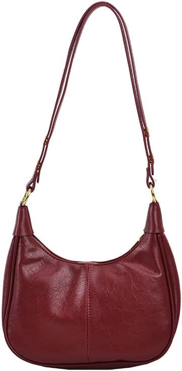 Product image of HiTotes Crescent Crossbody Bag for Women - Burgundy Leather Hobo Handbag