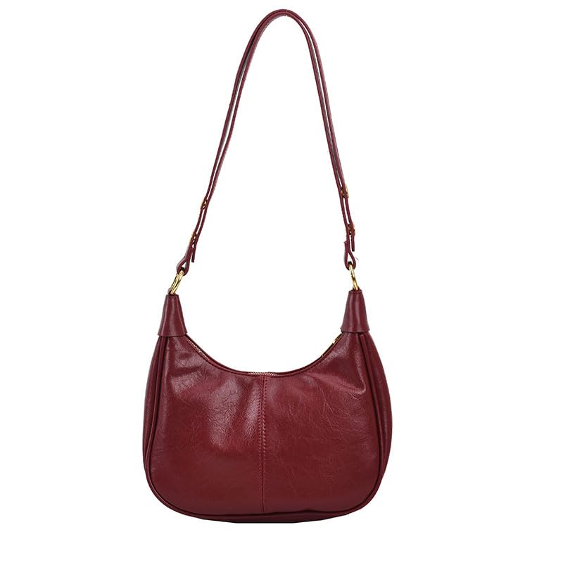 Image of Small Hobo Bags for Women Leather Shoulder Bag | Retro Crescent, Crossbody bag, Trendy Purses, Zipper