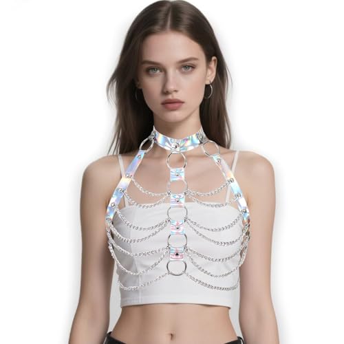 Harnais de poitrine femme et chaîne de corps pour look festival techno branché