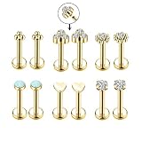 Yjbglrygf 16G Labret Studs 12 Pcs Tragus Earrings of Body Piercing Jewelry with Opal Zircon Lip Ring