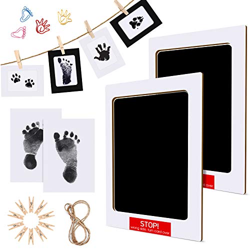 Baby Handabdruck und Fußabdruck Set, Mture baby fussabdruck Handprint set, Stempelkissen Ungiftig Inkless,Babyhaut kommt nicht mit Farbe in Berührung, Taufe Geschenk für Neugeborene, 2pcs, Schwarz