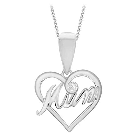 Tuscany Silver Women's Sterling Silver Diamond Set Cut-out Mum Heart Pendant on Curb Chain of 46 cm Cover