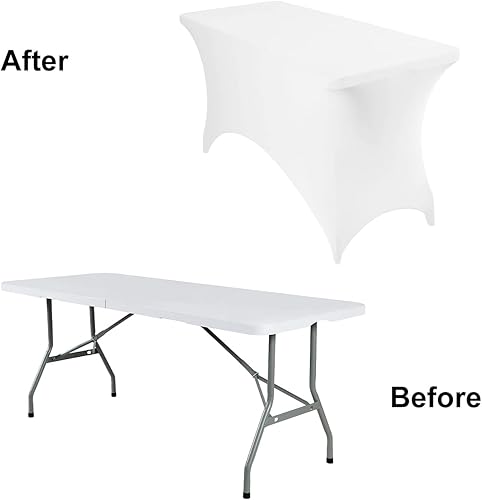 Miniatura 7 de Funda de mesa de elastano de 4 pies impermeable para fiestas, bodas, banquetes y eventos (blanco)