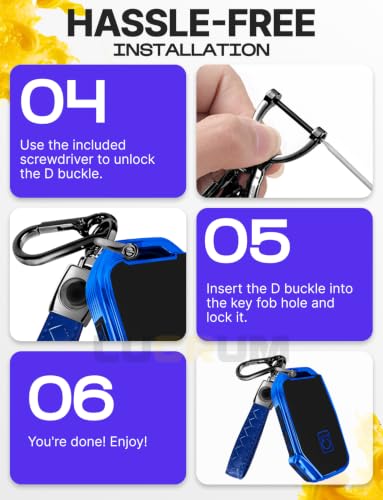 Image of Lucrum Key Fob Cover for Kia, TPU KeyFob Case & Leather Keychain | Fits NOT FLIP Sportage Soul Forte Telluride EV6 Niro K5 Stinger, 5 Buttons (2018-2025) - Blue and Black